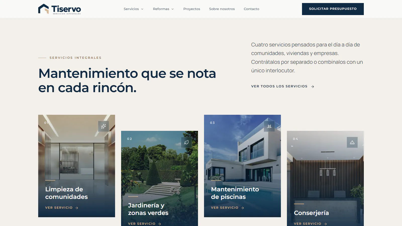 Sección de servicios de mantenimiento de la web de Tiservo